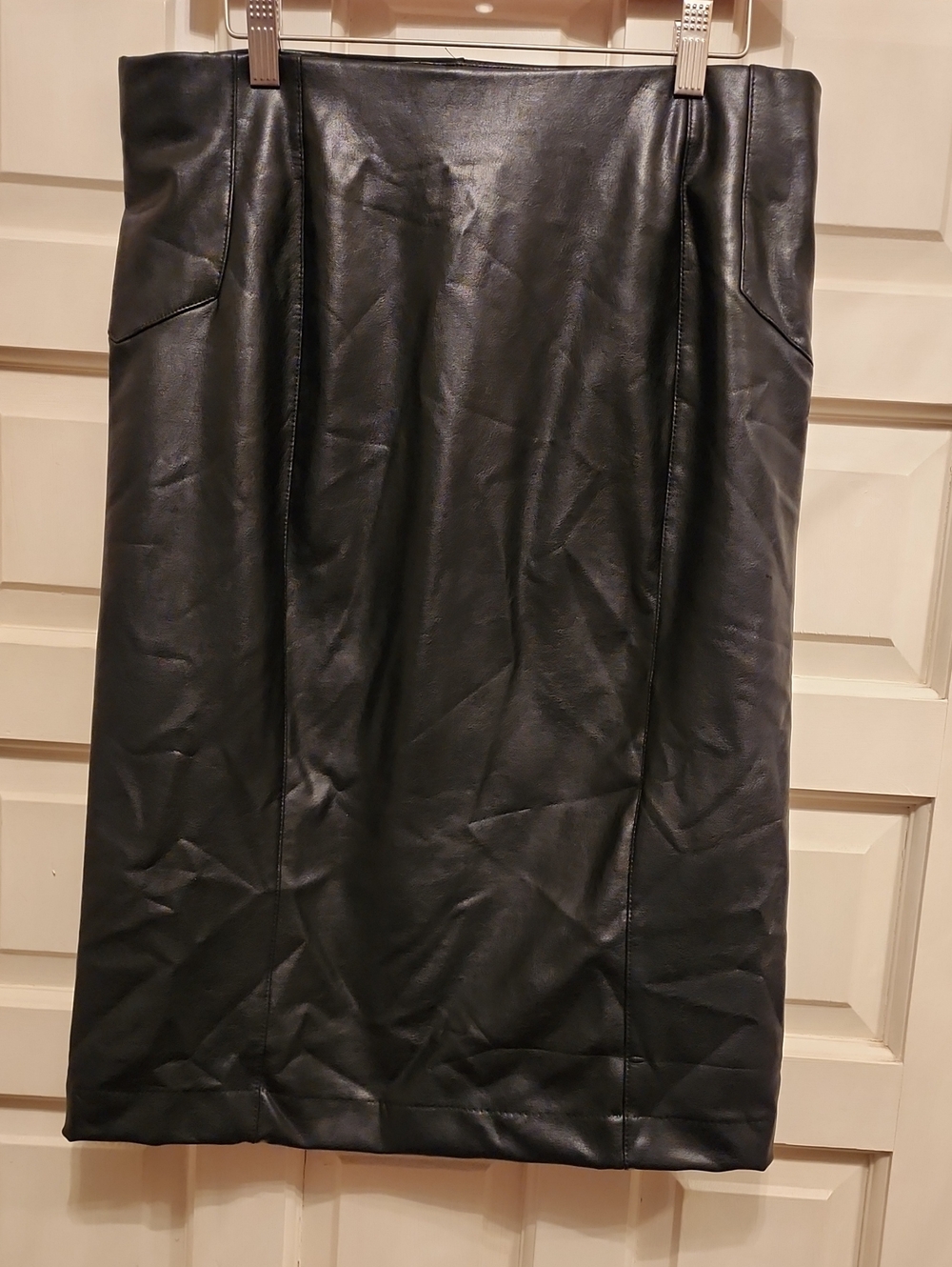 BBJ Black Faux Leather Midi/ knee Length Pencil Skirt XL Polyurethane Stretchy